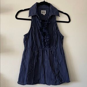 Converse One Star|Navy Striped Ruffle Blouse|XS|EUC